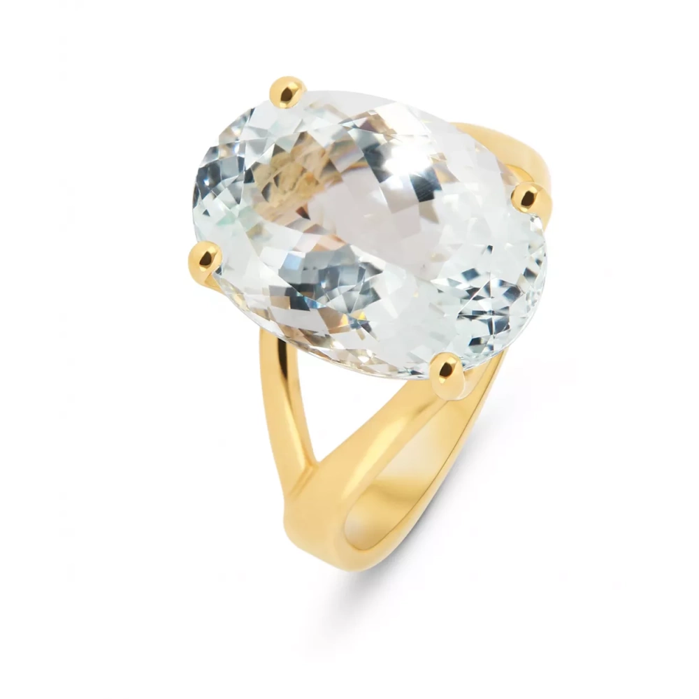 Bague Or Jaune 750 Aigue Marine Ovale 16x12mm