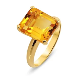 Bague Or Jaune 750 Citrine Rectangulaire 12x10mm