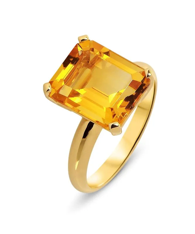 Bague Or Jaune 750 Citrine Rectangulaire 12x10mm