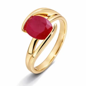 Bague Or Jaune 750 Rubis Ovale 9x7mm