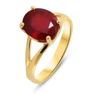 Bague Or Jaune 750 Rubis Traité Ovale 10x8mm