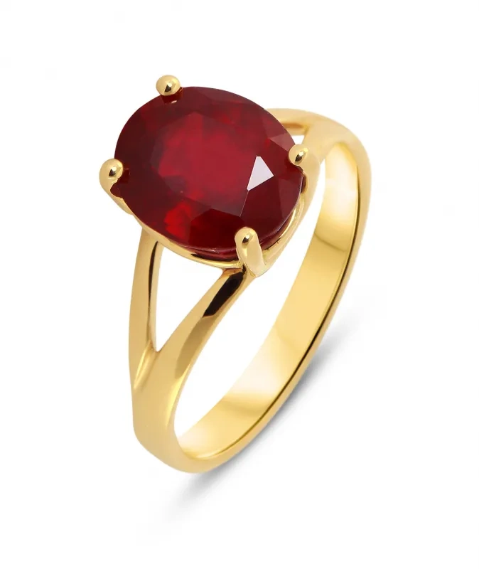 Bague Or Jaune 750 Rubis Traité Ovale 10x8mm