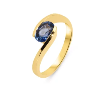 Bague Or Jaune 750 Saphir Ceylan Ovale 7x5mm
