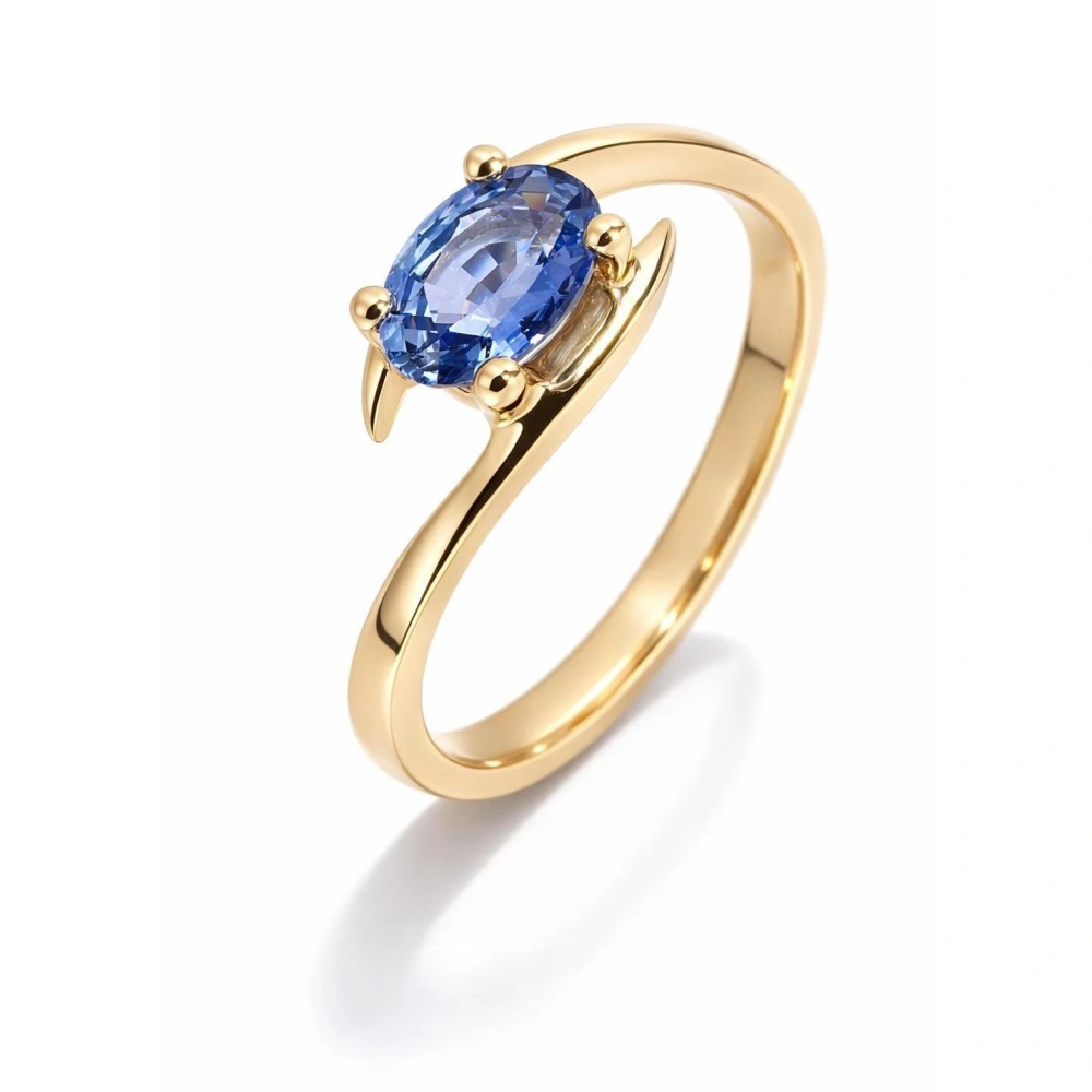 Bague Or Jaune 750 Saphir de Ceylan AAA ovale 7x5mm