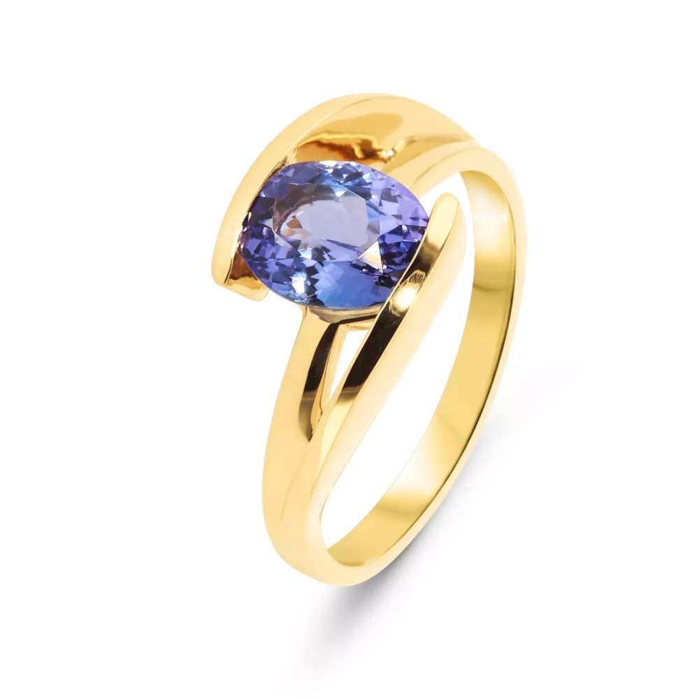 Bague Or Jaune 750 Tanzanite Ovale 9x7mm AAA