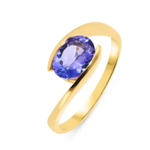 Bague Or Jaune 750 Tanzanite Ovale AAA 9x7mm