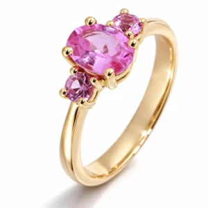 Bague Or Jaune 750 Trilogie Saphirs Roses