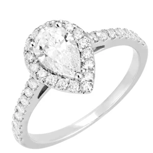 Bague Or blanc 750 ‰ (18 carats) - Diamant synthétique Poire 0.5 carat - Halo Diamant synthétique - Sertissage Diamant synthétique