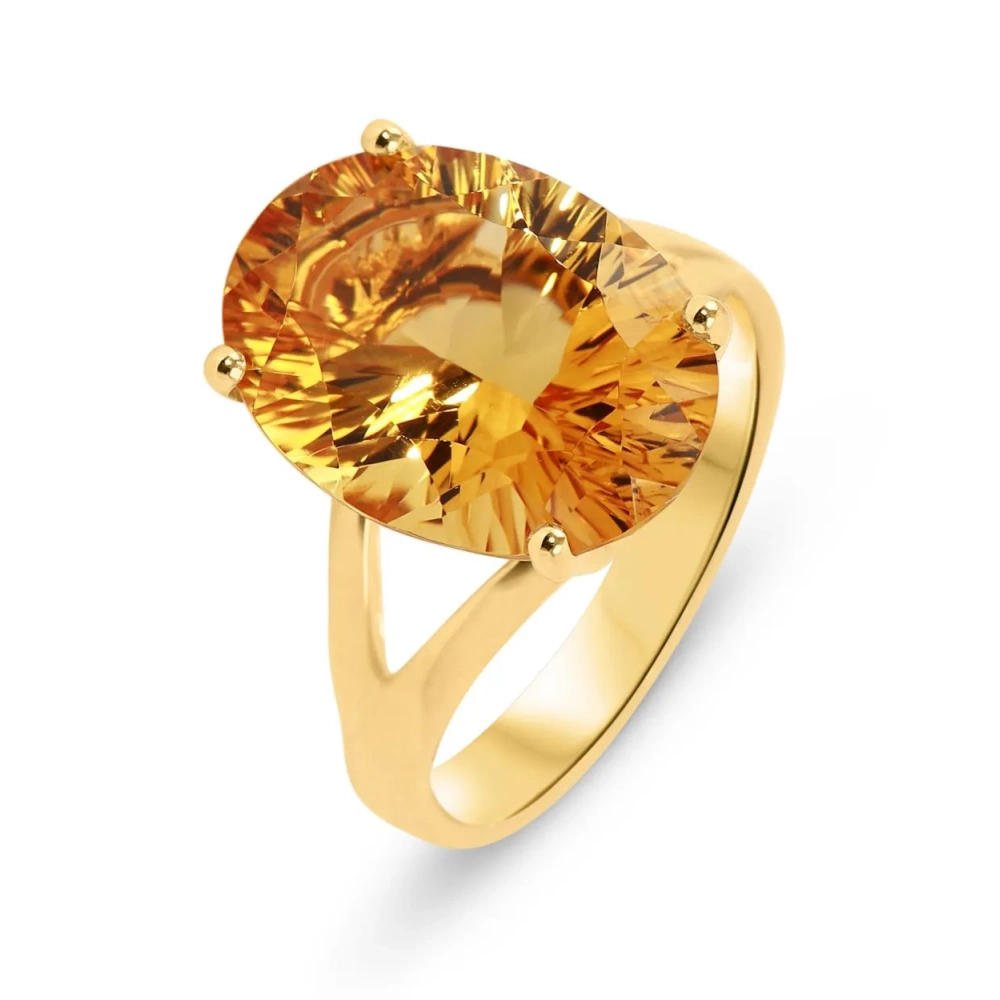Bague Or jaune 750 Citrine Ovale 16x12mm