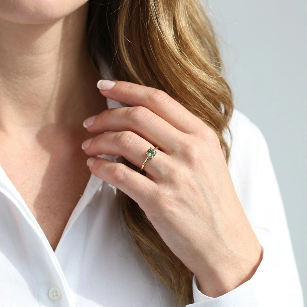Bague Solitaire Saphir Vert Or Jaune 750