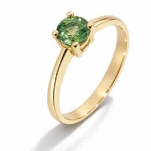 Bague Solitaire Saphir Vert Or Jaune 750