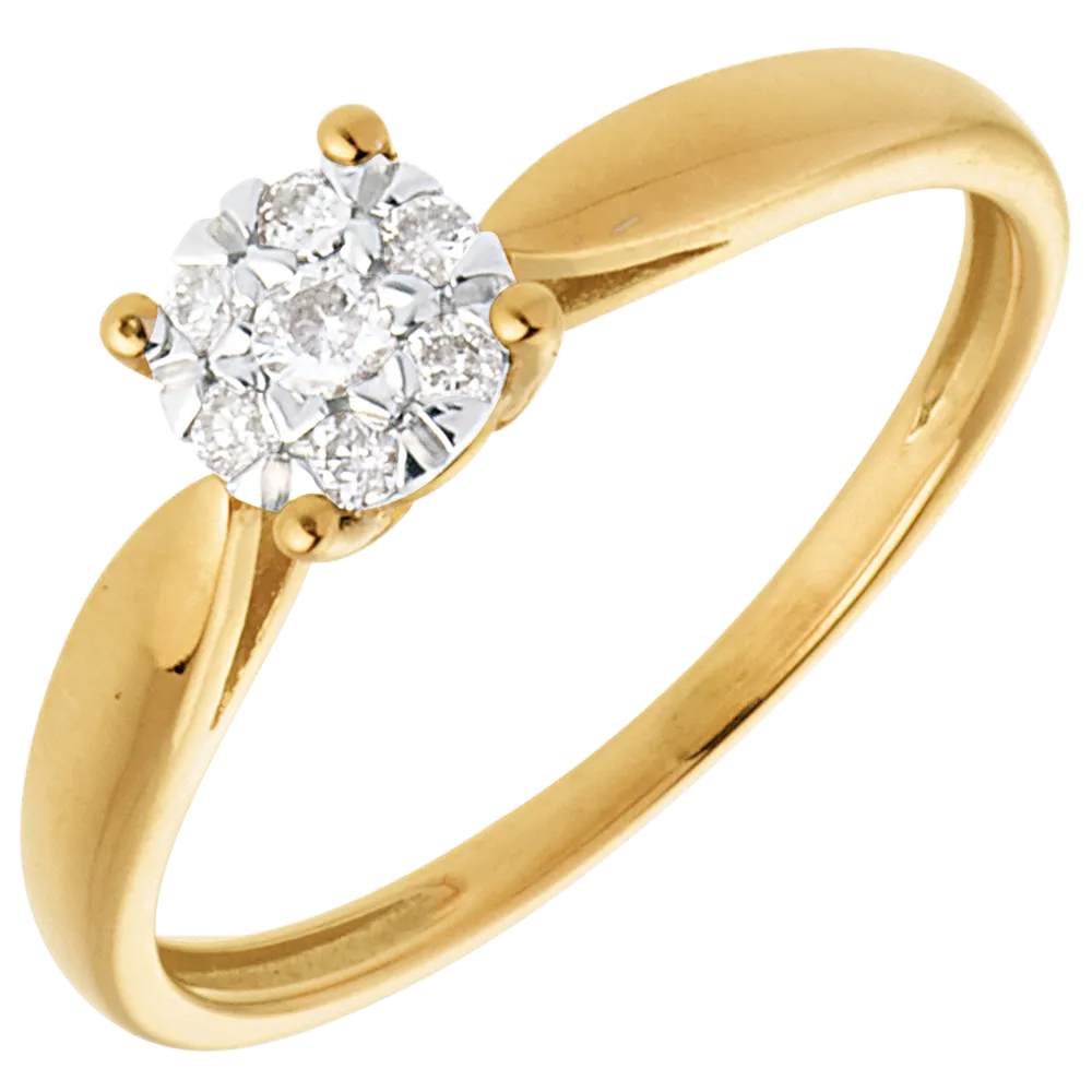 Bague de fiançailles - Or jaune 750 ‰ (18 carats) - Cluster de diamants naturels