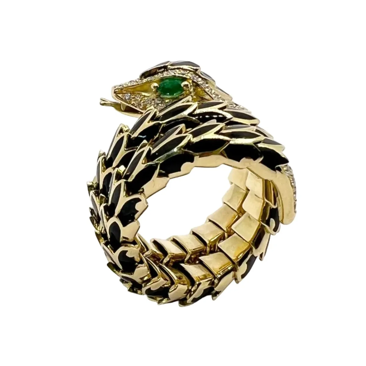 Bague en or jaune, émail, émeraudes et diamants – Image 3