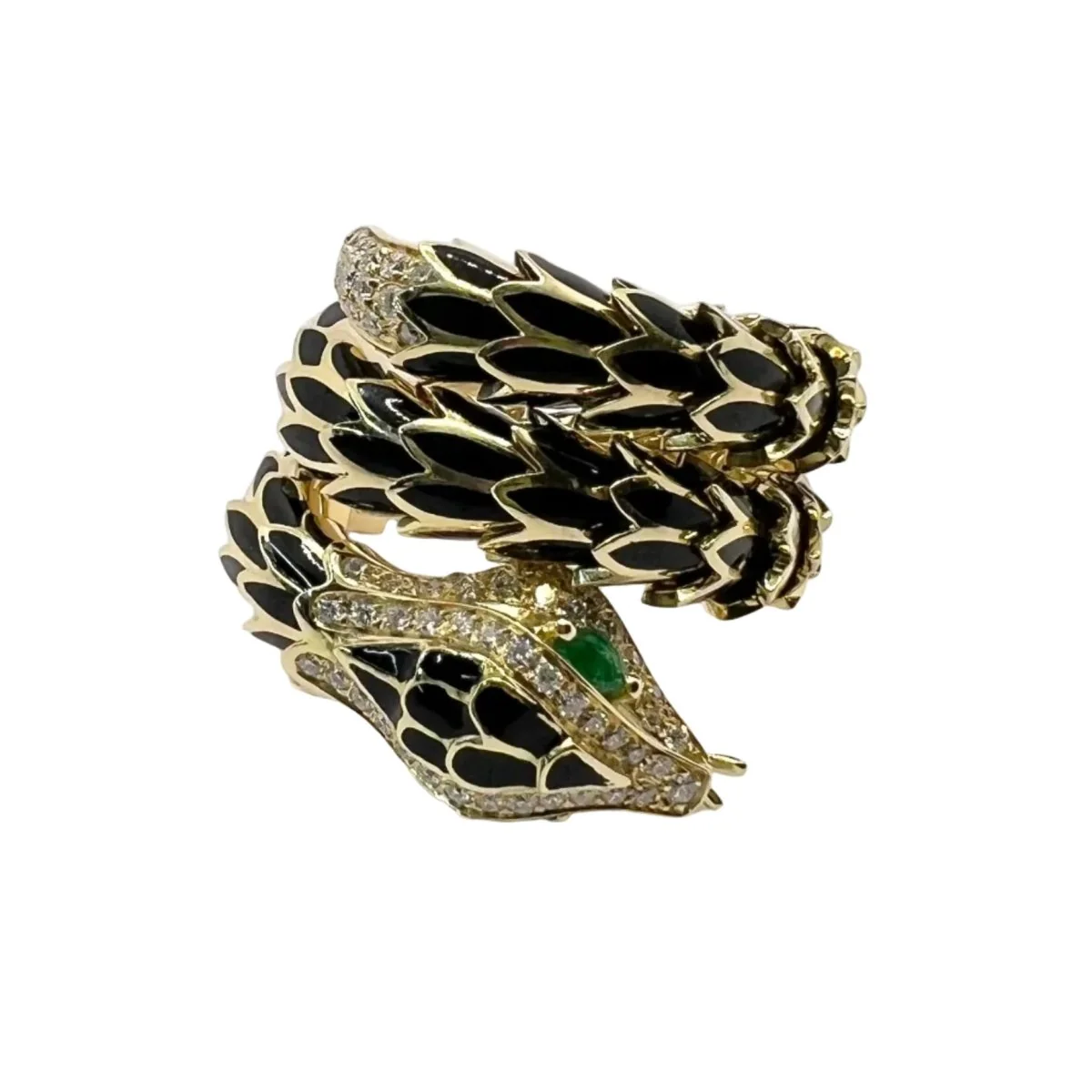 Bague en or jaune, émail, émeraudes et diamants – Image 4