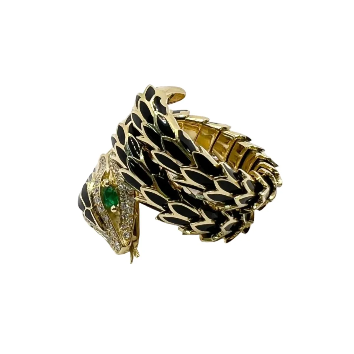 Bague en or jaune, émail, émeraudes et diamants – Image 5