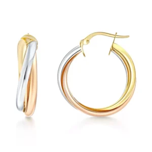 Boucles d'oreilles Créoles Entrelacées 6.7mm x 26mm 3 Ors 375