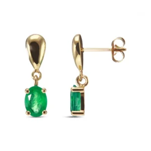 Boucles d'oreilles Emeraude Ovale 7x5mm Pendantes Or Jaune 750
