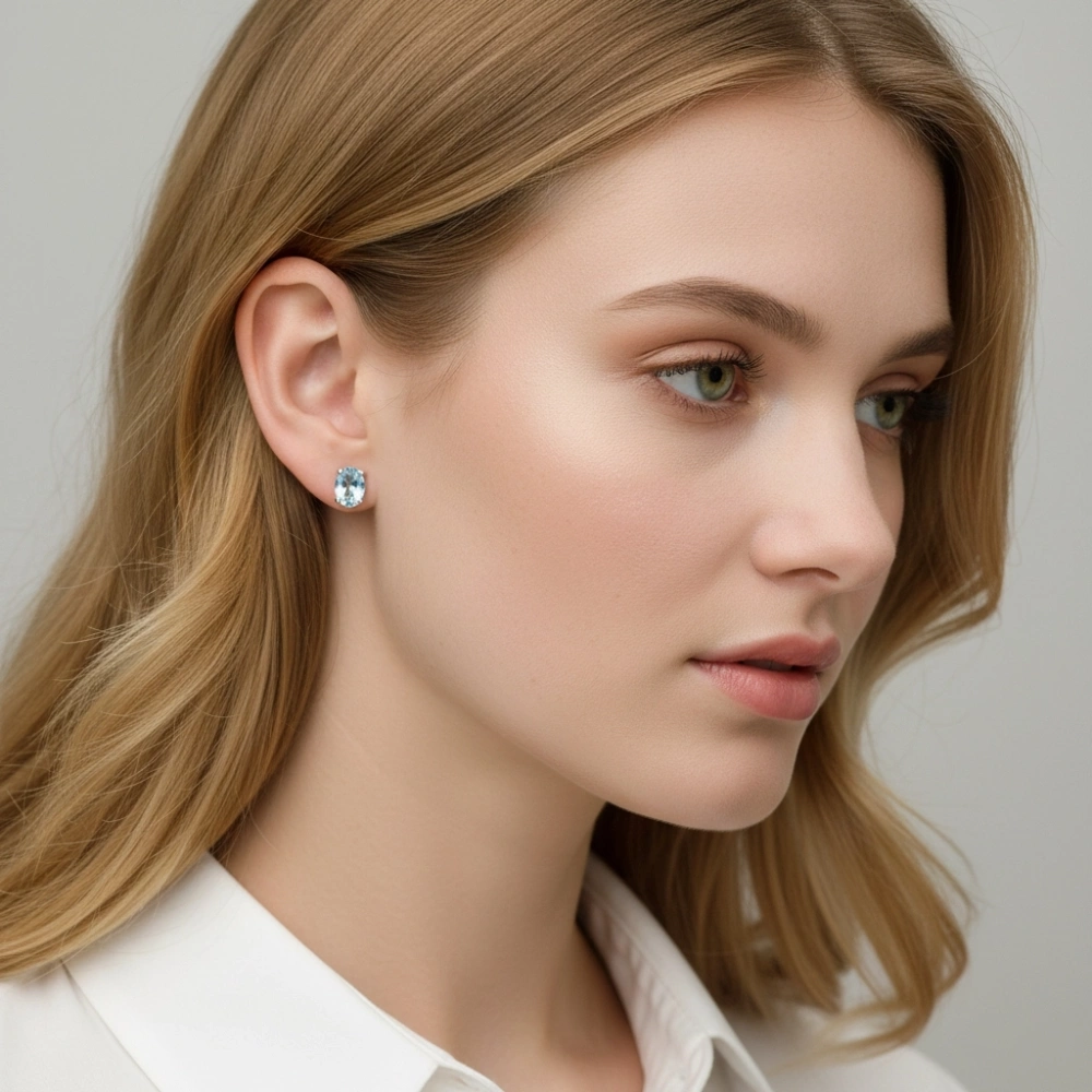 Boucles d'oreilles Or Blanc 750 Aigues Marines ovales 7x5mm AAA