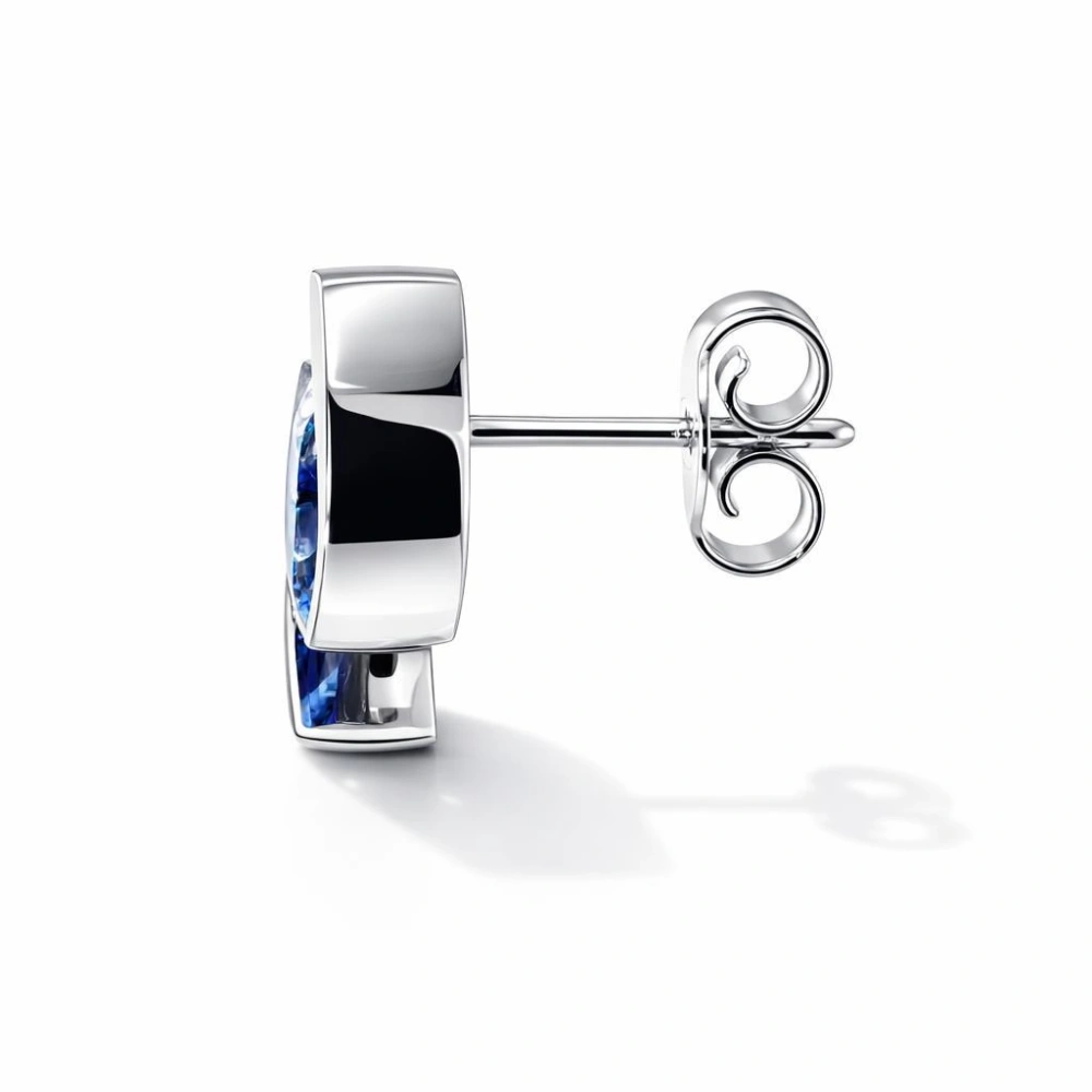 Boucles d'oreilles Or Blanc 750 Saphirs de Ceylan ovales 7x5mm – Image 3