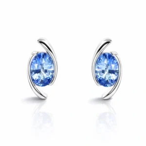 Boucles d'oreilles Or Blanc 750 Saphirs de Ceylan ovales 7x5mm