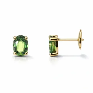 Boucles d'oreilles Or Jaune 750 Saphirs Verts Ovales 7x5mm