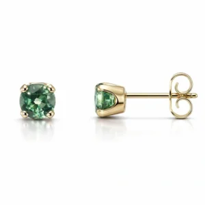 Boucles d'oreilles Or Jaune 750 Saphirs Verts Ronds 5mm