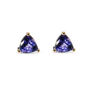 Boucles d'oreilles Or Jaune 750 Tanzanites AAA Trillion 6.5mm