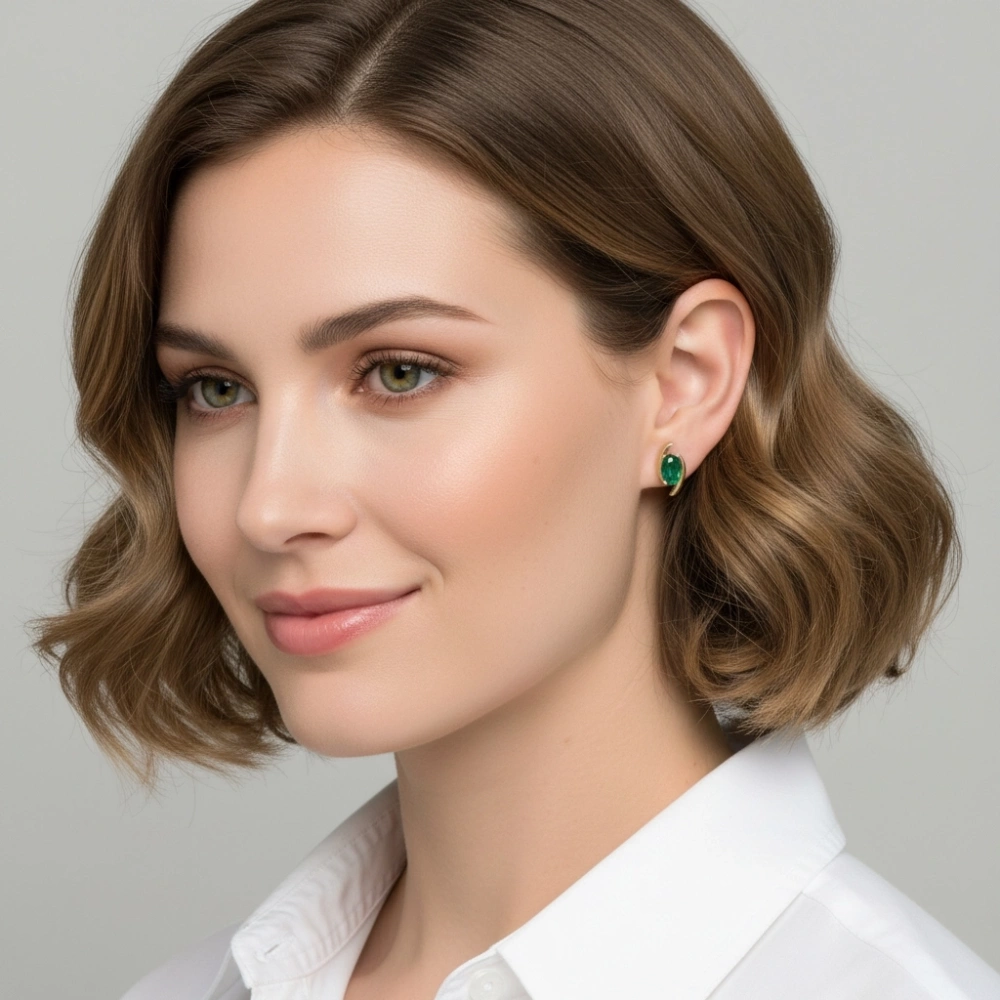 Boucles d'oreilles Or Jaune 750 émeraudes ovales 7x5mm AAA