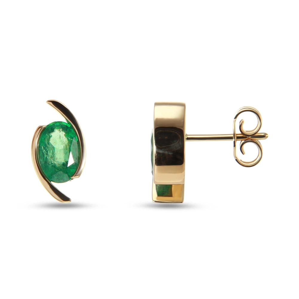 Boucles d'oreilles Or Jaune 750 émeraudes ovales 7x5mm AAA