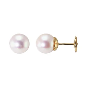 Boucles d'oreilles Or jaune 750 Perles de culture Akoya 8-8.5mm AAA