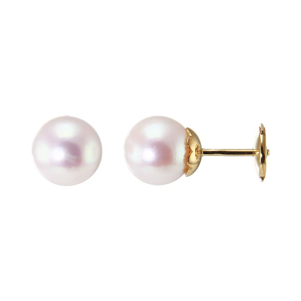 Boucles d'oreilles Or jaune 750 Perles de culture Akoya 8-8.5mm AAA