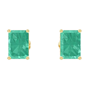 Boucles d'oreilles Or jaune 750 ‰ (18 carats) - Émeraude Rectangle 0.3 carat (2 X)