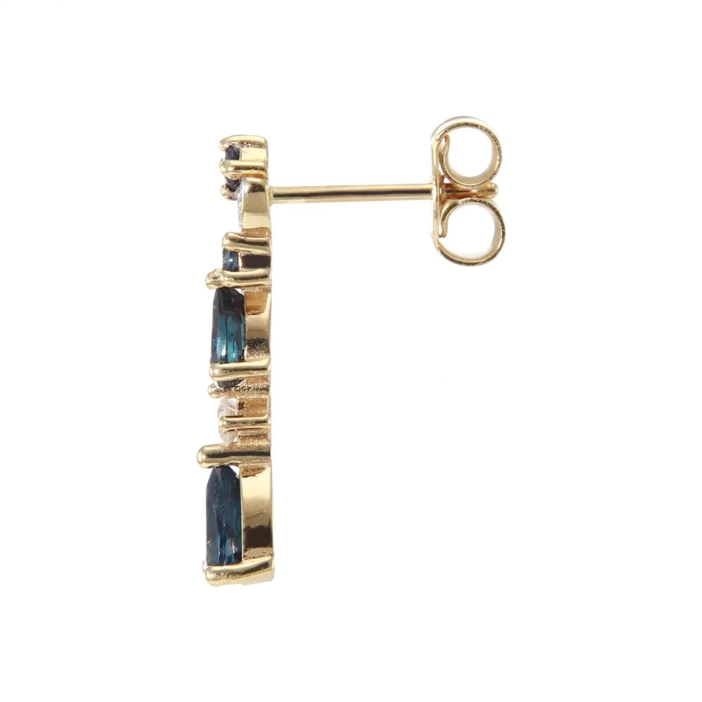 Boucles d'oreilles Pendantes Asymétriques en Or Jaune 750 Saphir et Diamant – Image 2