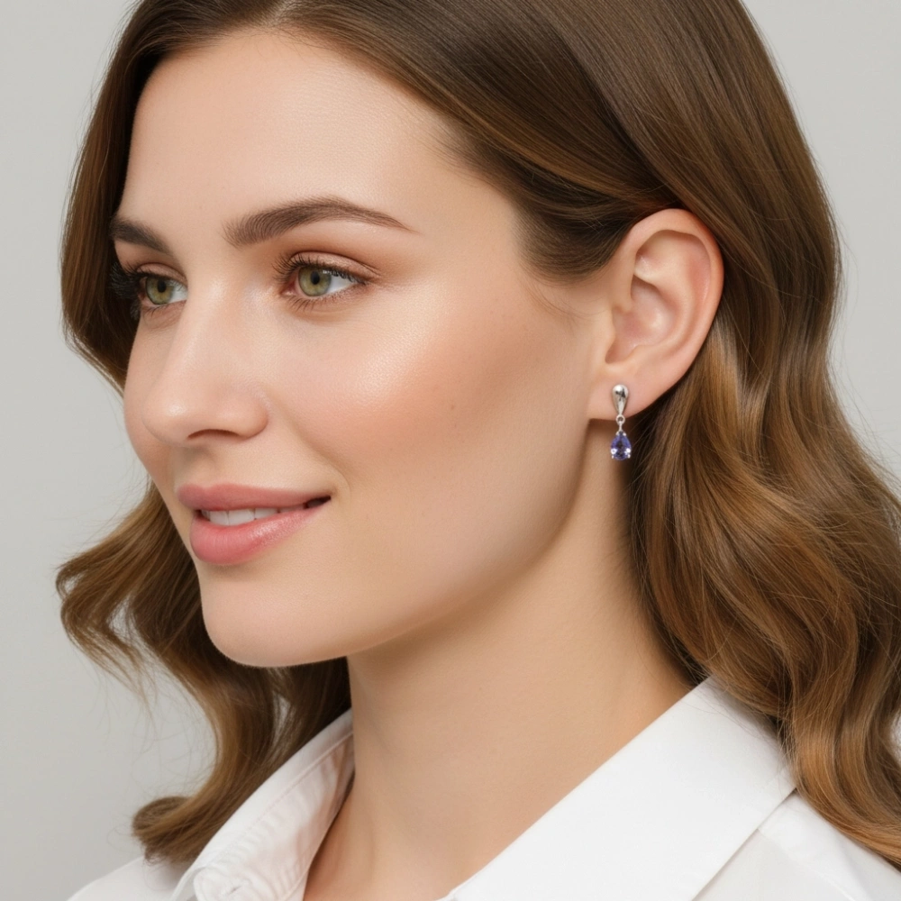 Boucles d'oreilles Pendantes Or Blanc 750 Saphir de Ceylan