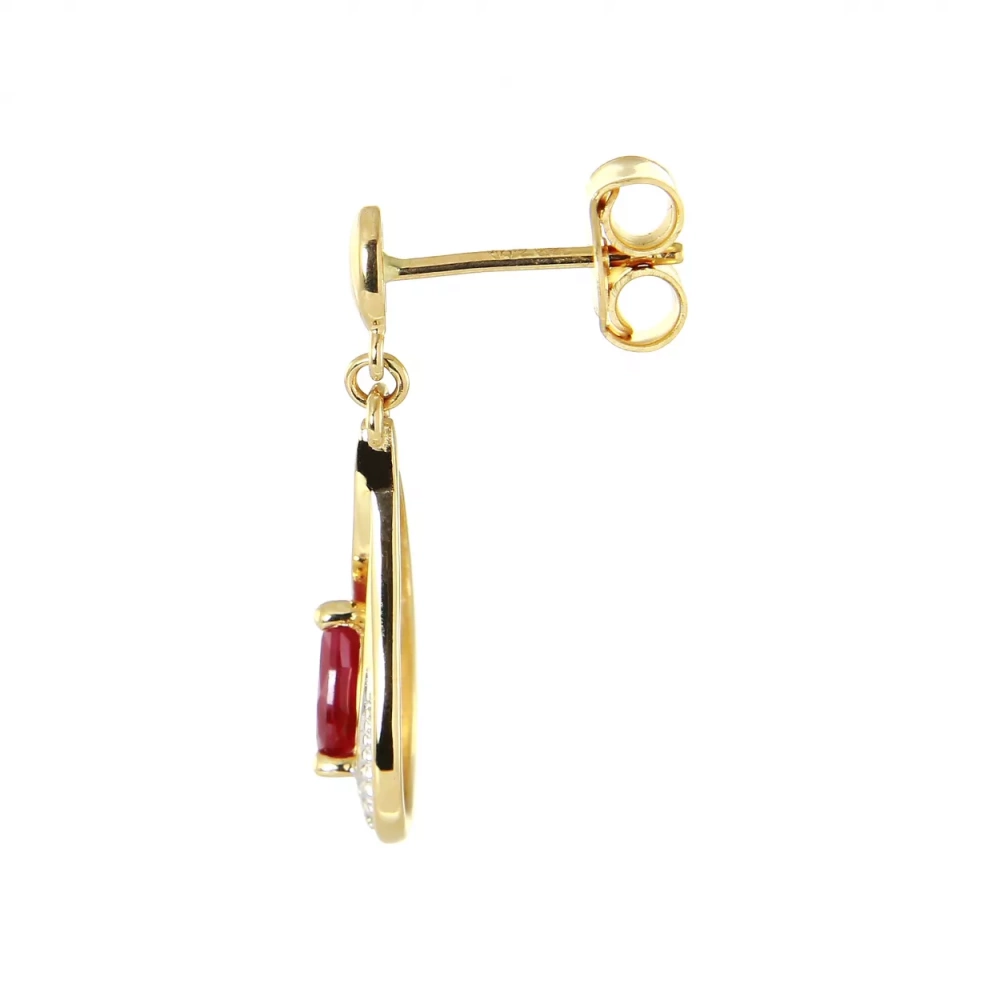 Boucles d'oreilles Pendantes Or Jaune 750 Rubis poire de 5x3mm et Diamants – Image 2