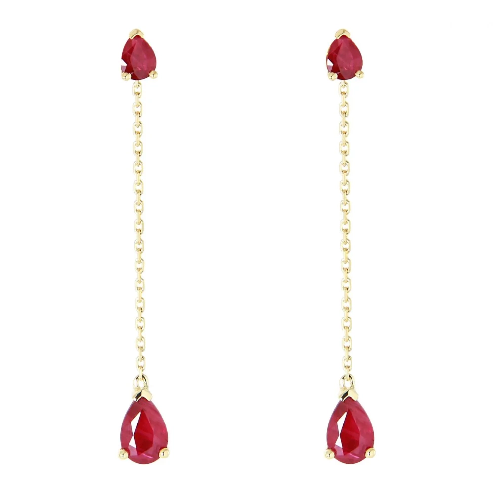 Boucles d'oreilles Pendantes Or Jaune 750 Rubis taille poire – Image 4