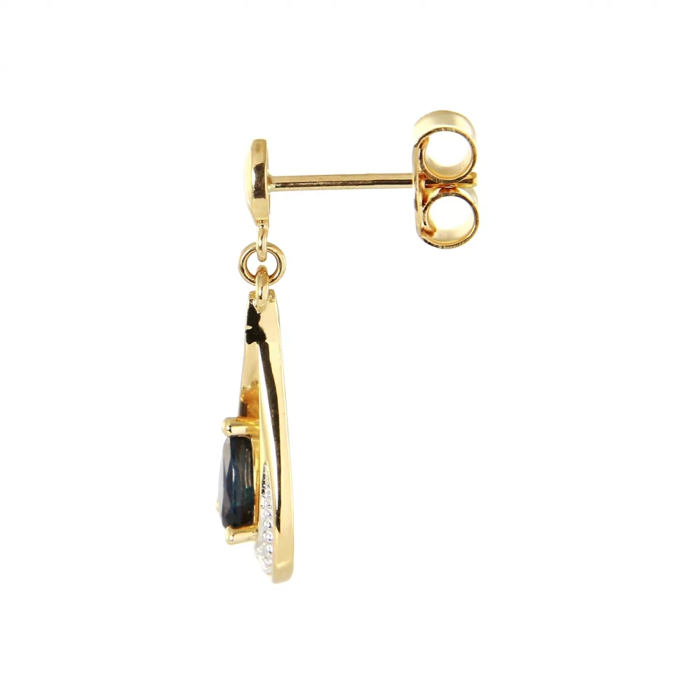 Boucles d'oreilles Pendantes Or Jaune 750 Saphir poire de 5x3mm et Diamants – Image 3