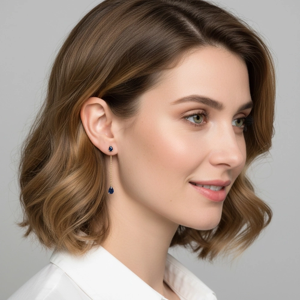 Boucles d'oreilles Pendantes Or Jaune 750 Saphir taille poire – Image 2