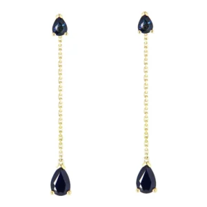 Boucles d'oreilles Pendantes Or Jaune 750 Saphir taille poire