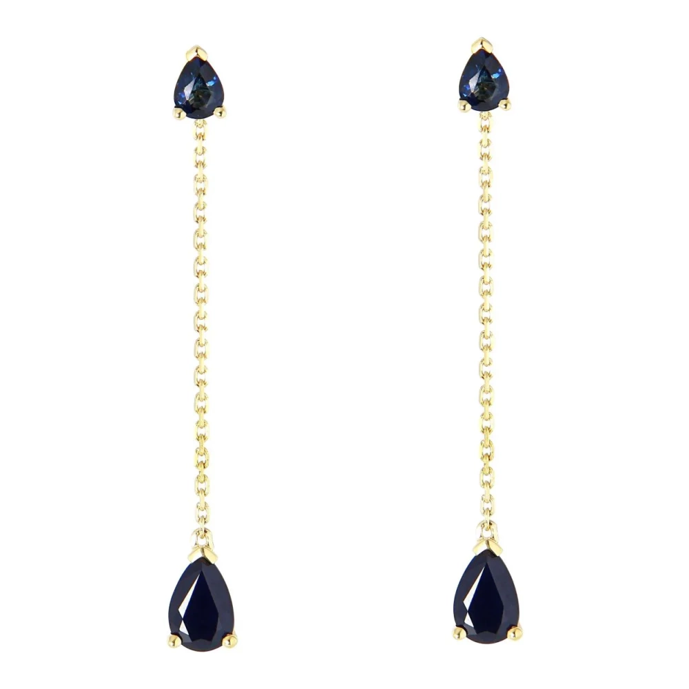 Boucles d'oreilles Pendantes Or Jaune 750 Saphir taille poire
