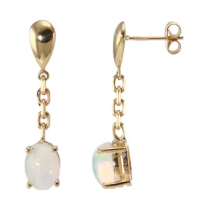Boucles d'oreilles Pendantes Or Jaune Opales Ovales 8x6mm