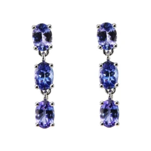 Boucles d'oreilles Pendantes en Or Blanc 750 et Tanzanite