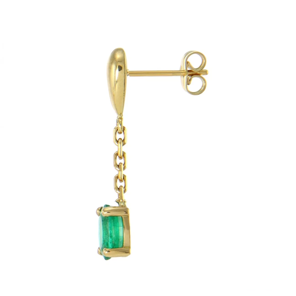 Boucles d'oreilles pendantes Or Jaune 750 Emeraudes AAA ovales 7x5mm – Image 3