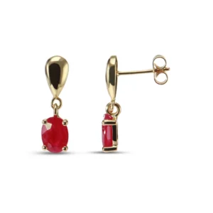 Boucles d'oreilles pendantes Or Jaune 750 Rubis Ovale 7x5mm