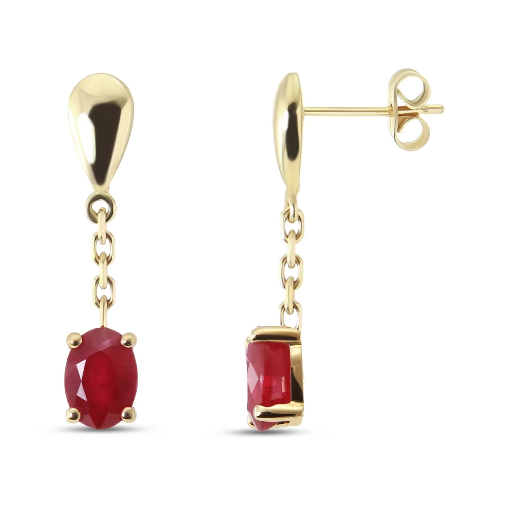 Boucles d'oreilles pendantes Or Jaune 750 Rubis Ovales 7x5mm