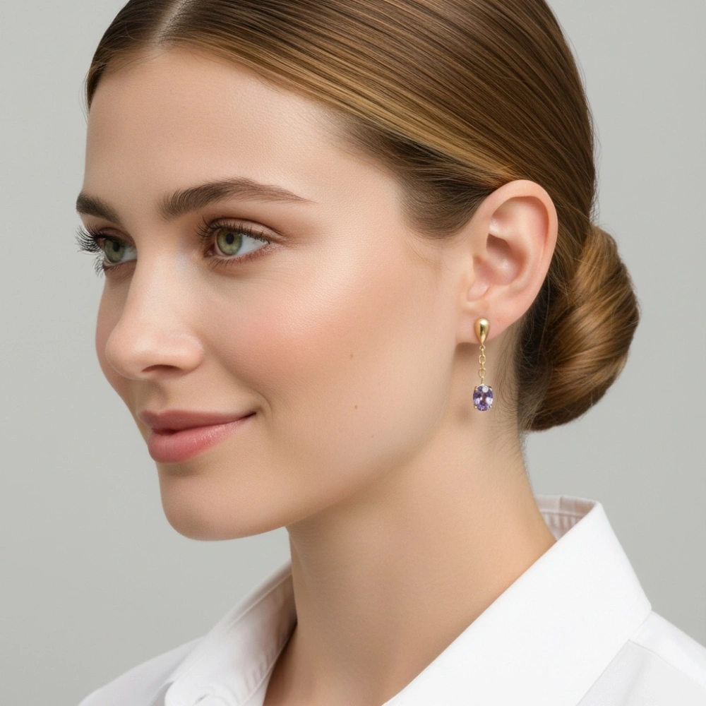 Boucles d'oreilles pendantes Or Jaune 750 Tanzanite – Image 3