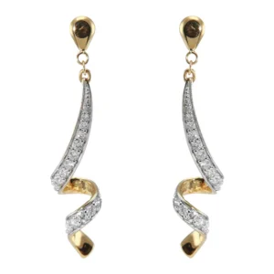 Boucles d'oreilles pendantes Or Jaune 750 tourbillon et diamants
