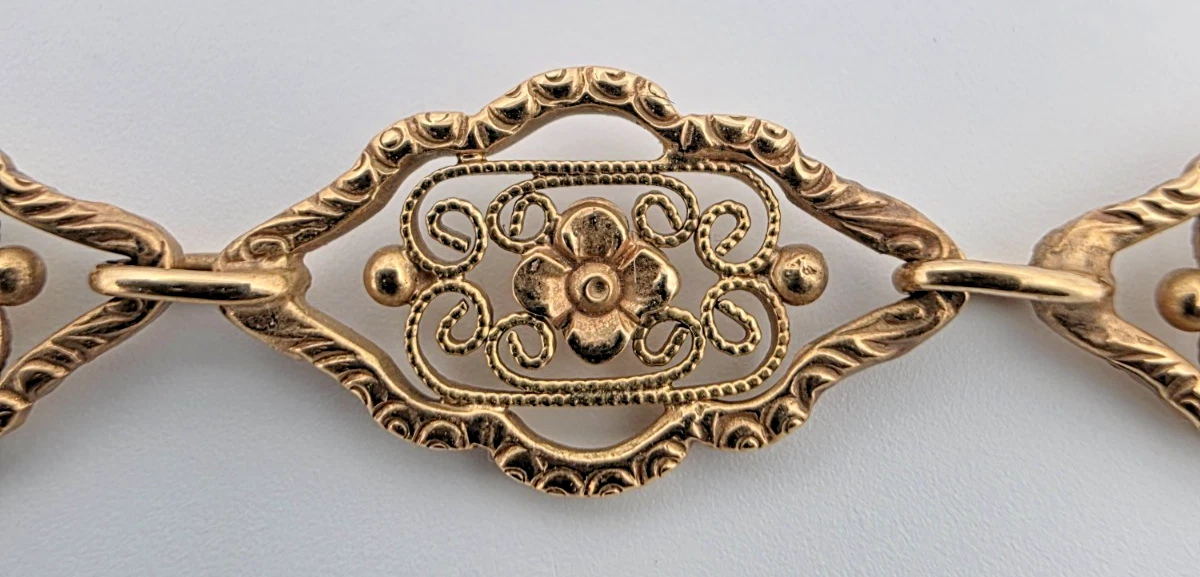 Collier En Or Doré Filigrané 14 Carats 585 Or, Environ 18 g, Bijou Vintage – Image 3