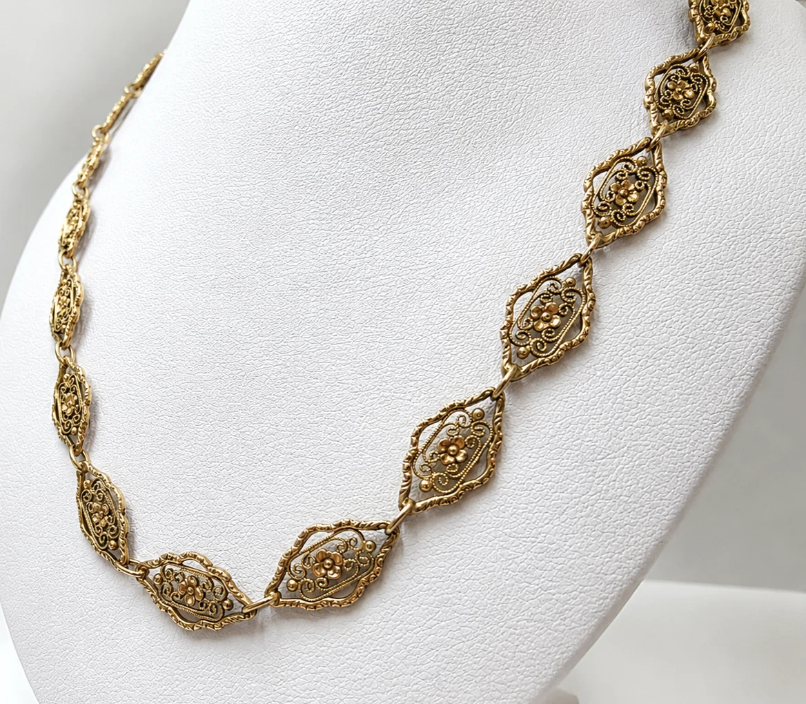 Collier En Or Doré Filigrané 14 Carats 585 Or, Environ 18 g, Bijou Vintage – Image 2