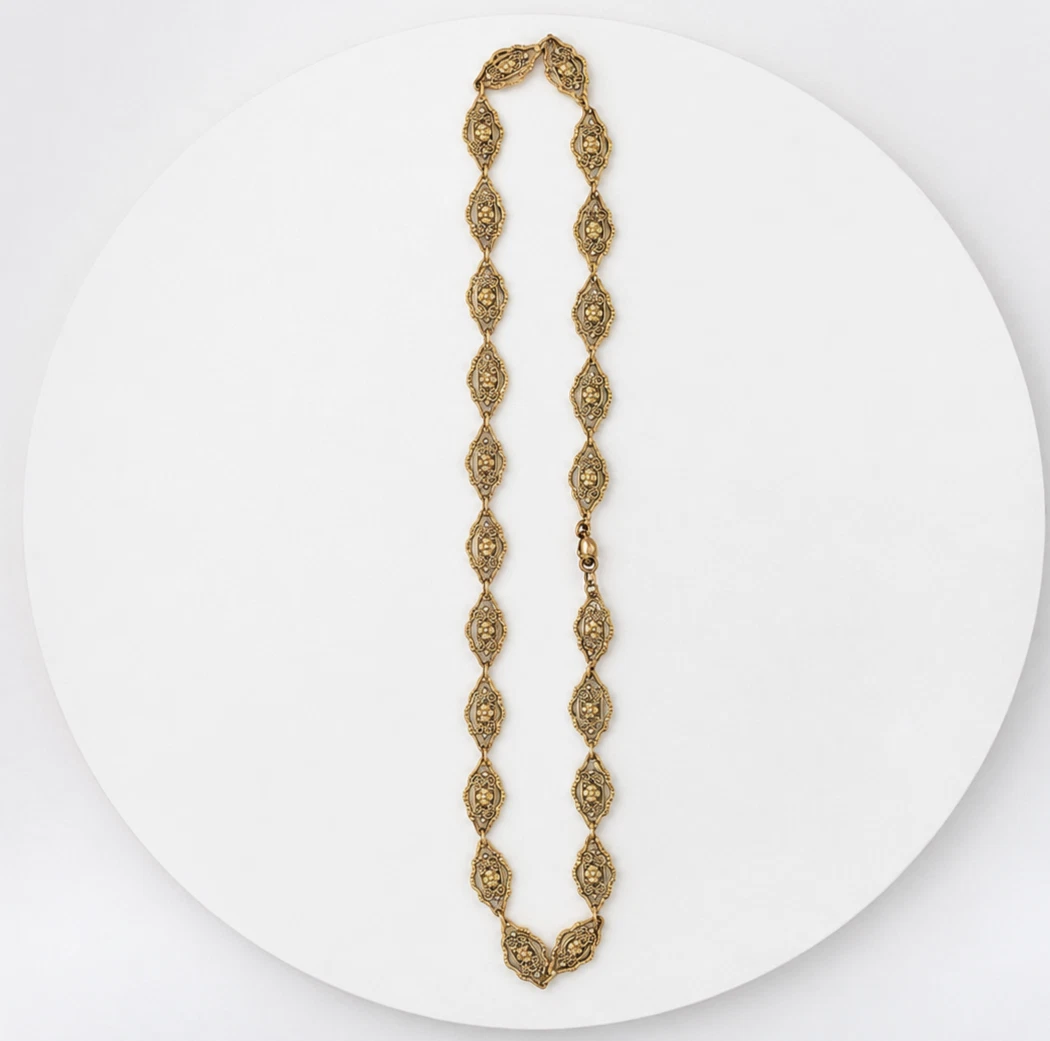 Collier En Or Doré Filigrané 14 Carats 585 Or, Environ 18 g, Bijou Vintage – Image 4